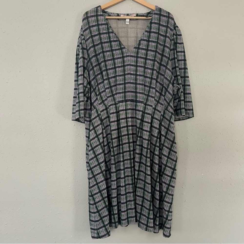 Hutch Purple Green Plaid Mini Dress Casual 3X Pastel Formal
